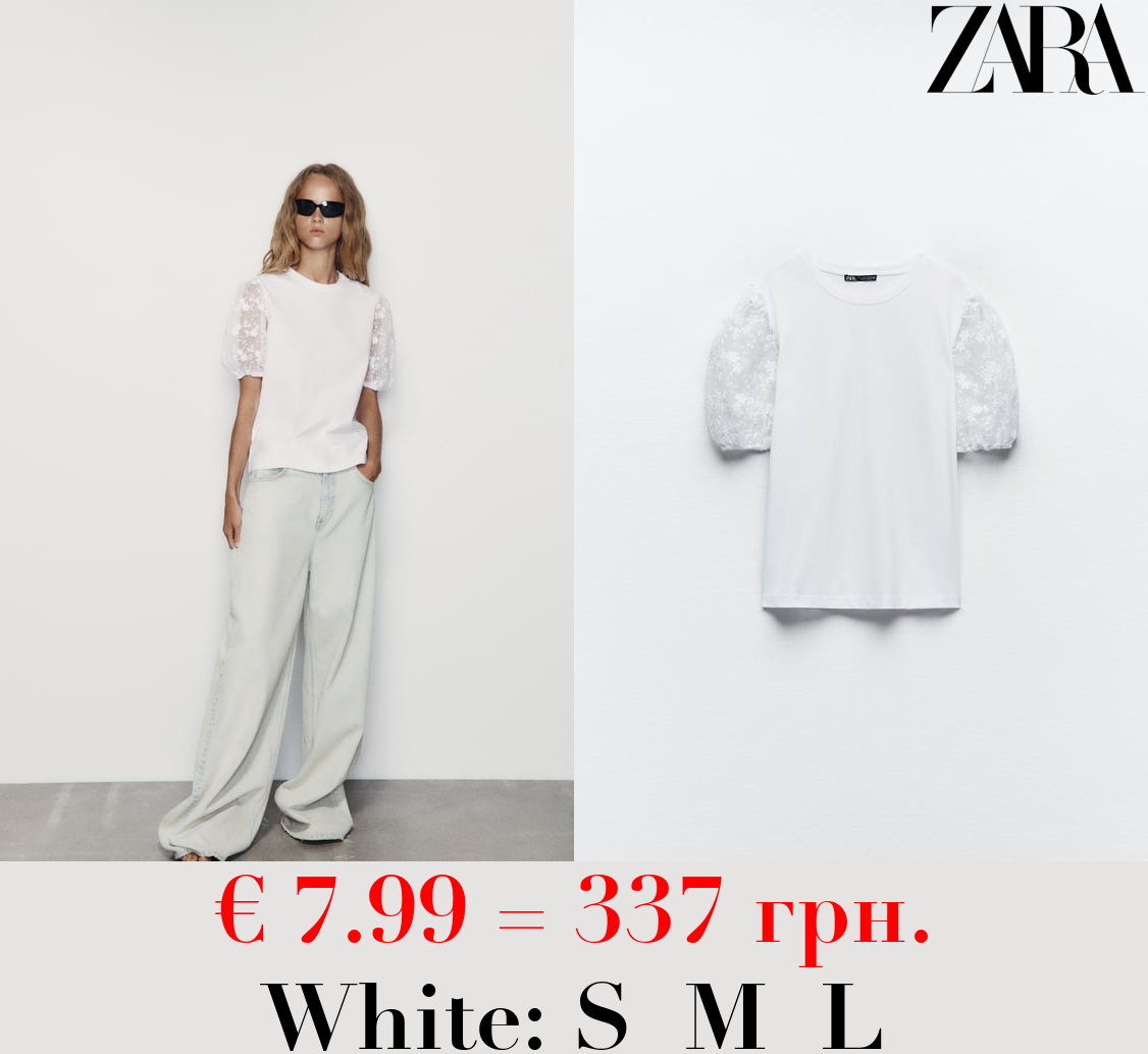 T-SHIRT WITH TULLE SLEEVES