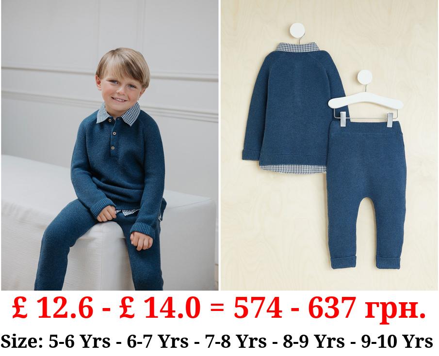 Billie Faiers Blue Knitted Jumper Shirt and Trousers Outfit