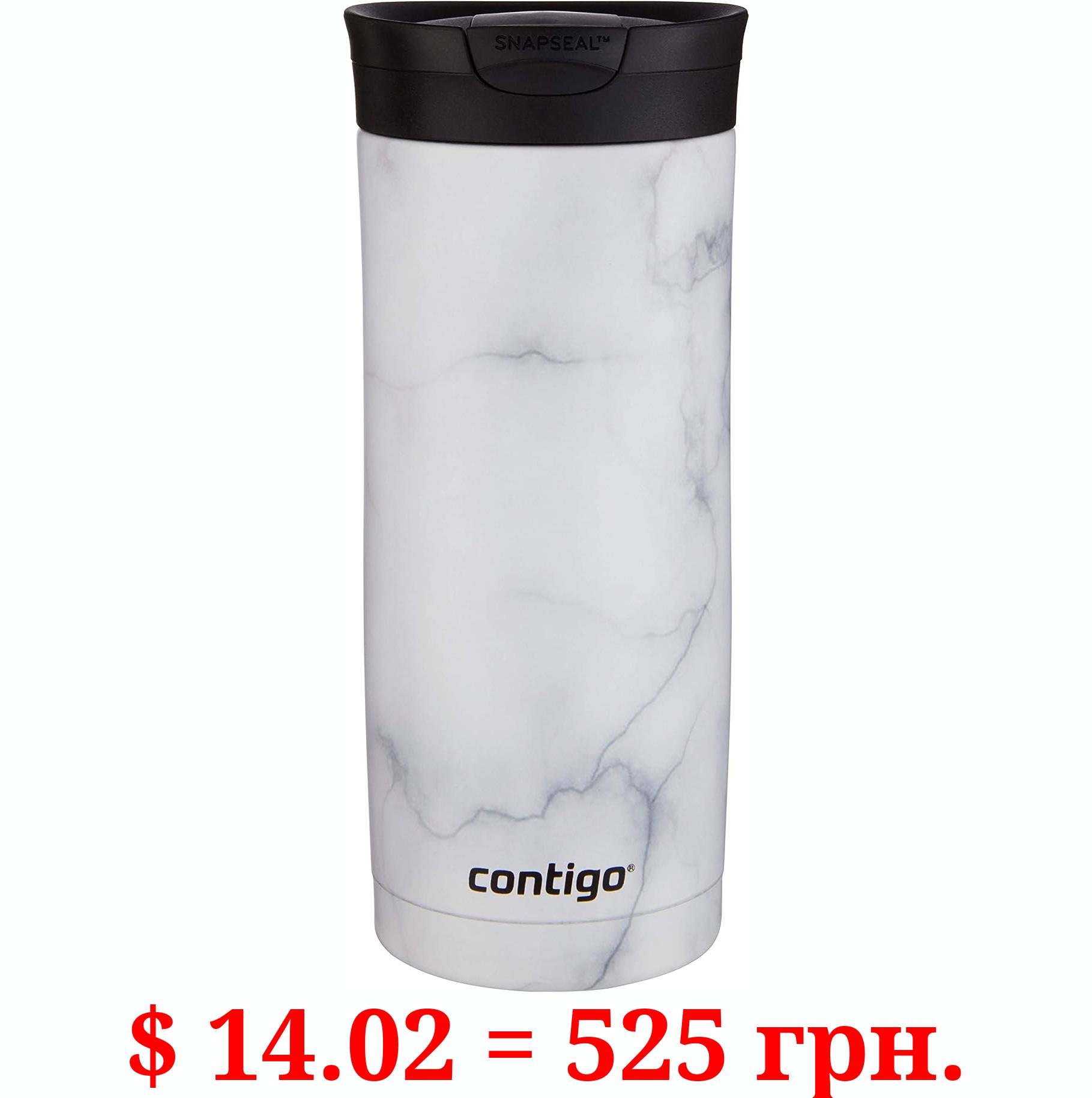 Contigo Huron Vacuum-Insulated Stainless Steel Travel Mug with Leak-Proof Lid, Keeps Drinks Hot or Cold for Hours, Fits Most Cup Holders and Brewers, 16oz White Marble
