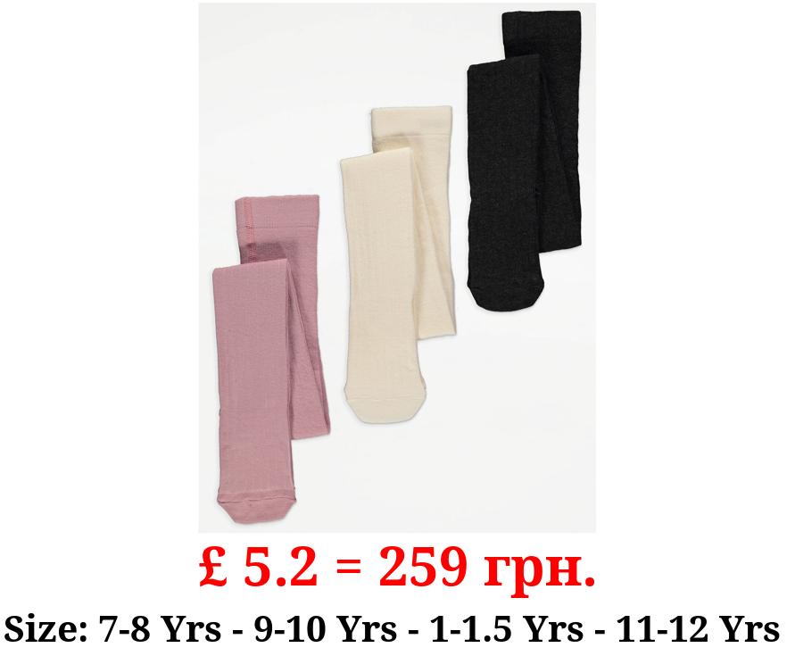 Plain Ribbed Tights 3 Pack
