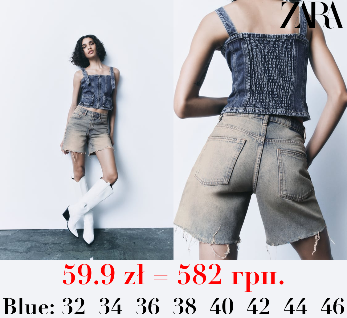 LOOSE FIT DENIM TRF BERMUDA SHORTS