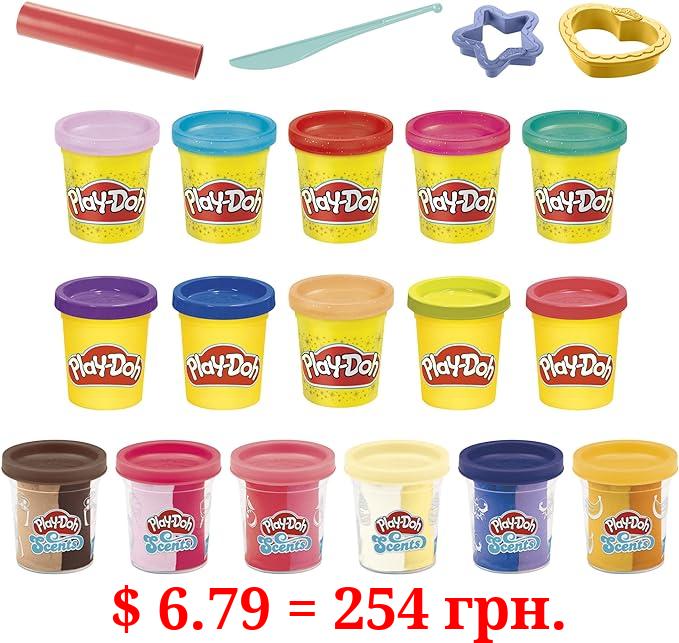Play-Doh Sparkle and Scents Variety Pack of 16 Cans of Modeling Compound and 4 Tools, Arts and Crafts Toy for Kids 3 and Up, Non-Toxic