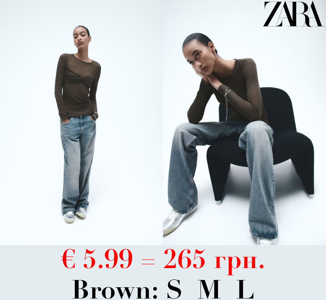 RIBBED SEMI-SHEER GATHERED TOP