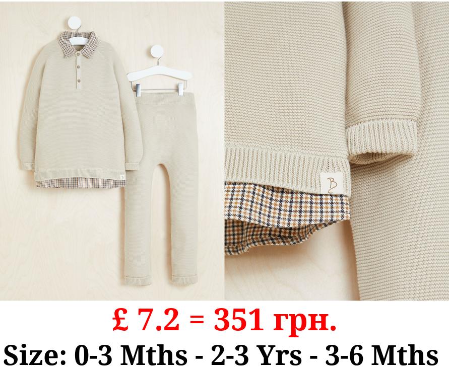 Billie Faiers Neutral Knitted Polo Top and Trousers Outfit