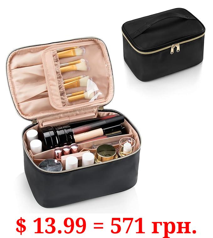 OCHEAL Makeup Bag, Portable Cosmetic Bag, Large Capacity Travel Makeup Case Organizer, Black For Women Toiletry Bag for Girls Traveling With Handle and Divider