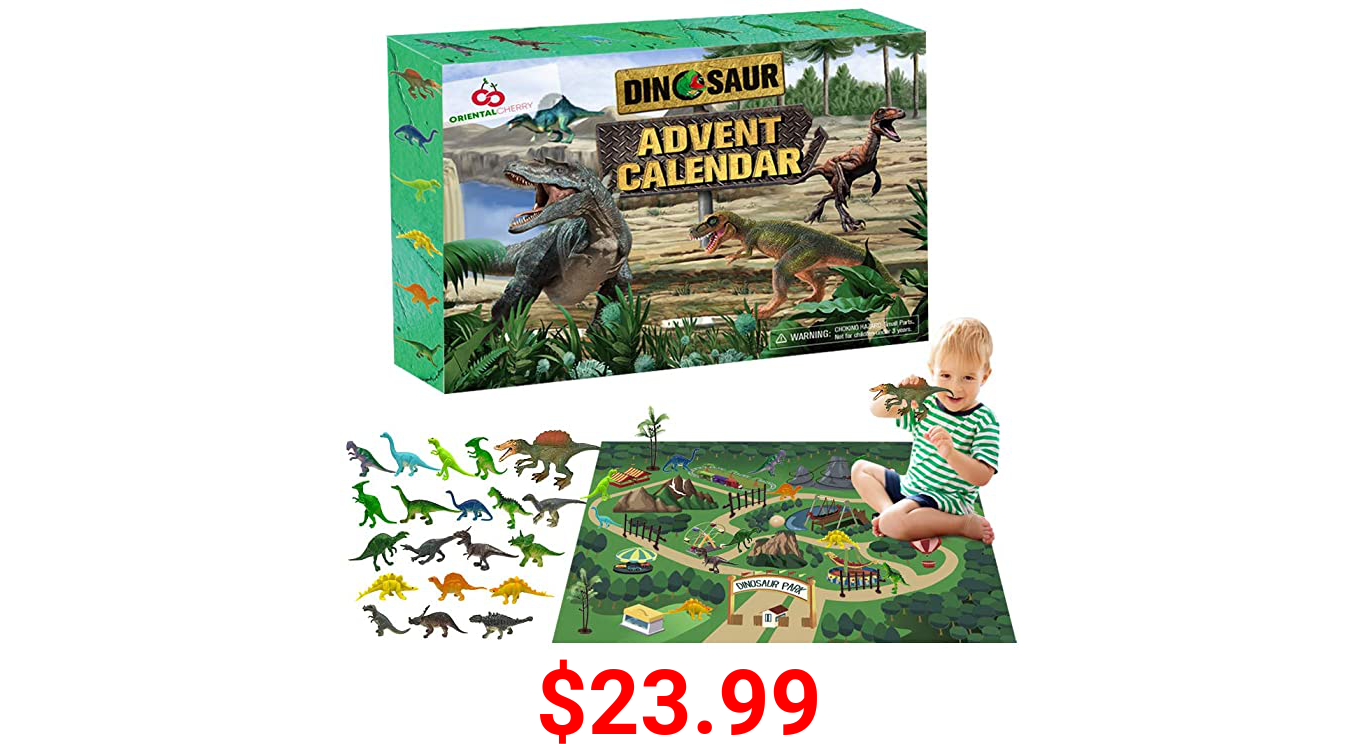 ORIENTAL CHERRY Advent Calendar 2021 - Dinosaur Toys Figure Kit w Play Mat - Countdown to Christmas for Kids Boys Girls Toddler Teens Age 3 Year and Up