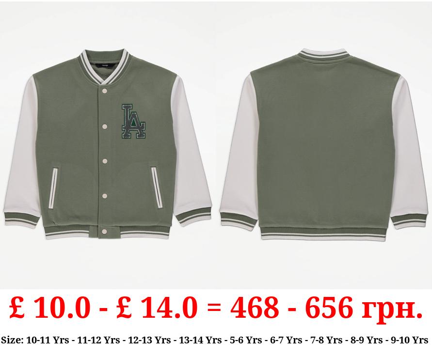 Sage Green Collegiate Bomber Jacket