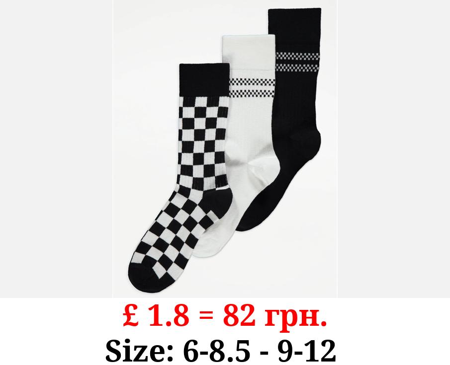 Checked Sporty Ankle Socks 3 Pack
