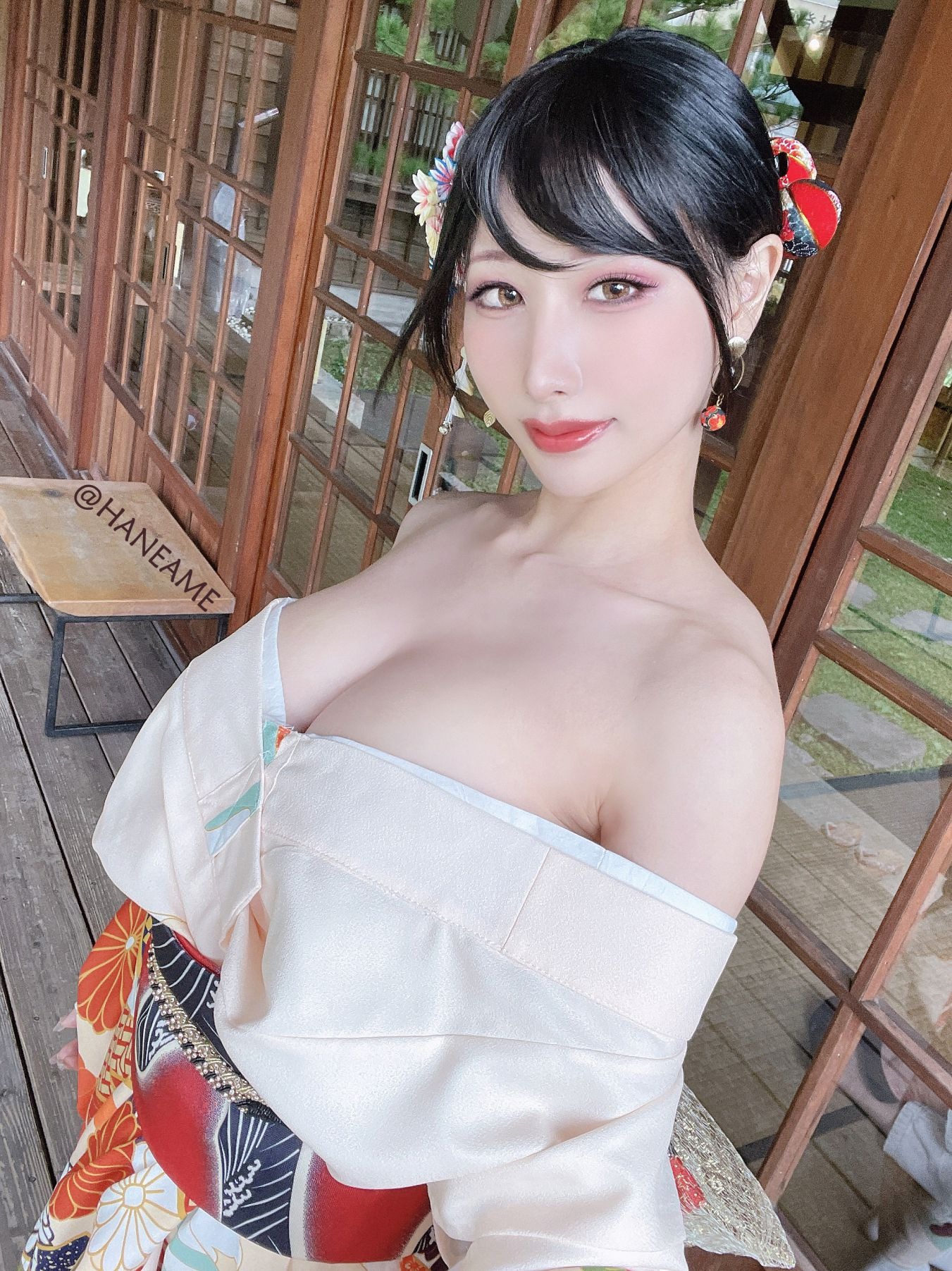 HaneAme 雨波 — Flower Print Kimono Girl 30
