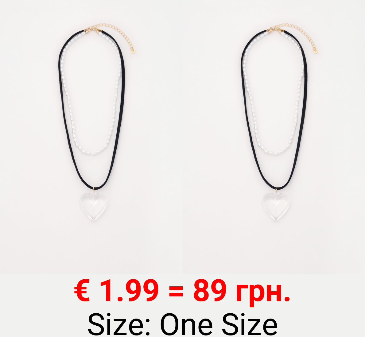 Faux pearl bead and heart necklace set