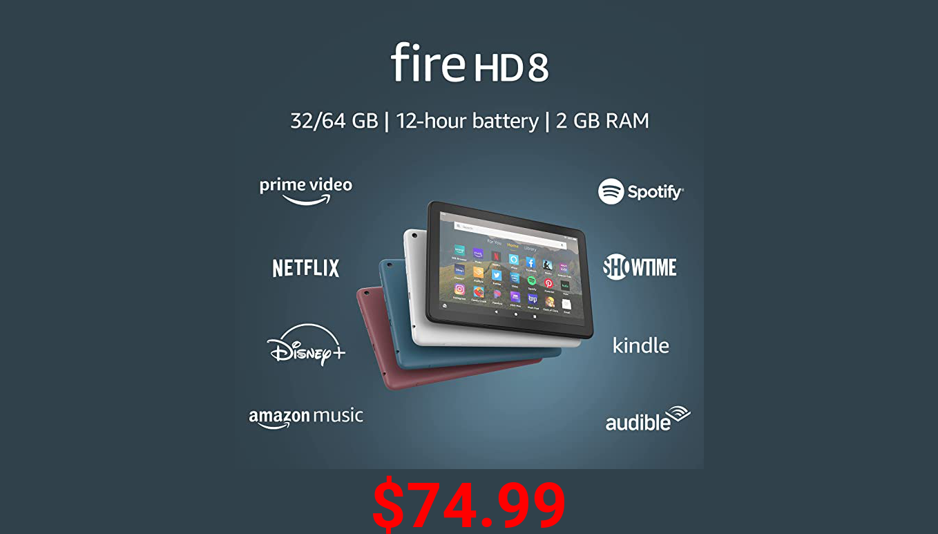 Fire HD 8 tablet, 8" HD display, 64 GB, latest model (2020 release), designed for portable entertainment, Black
