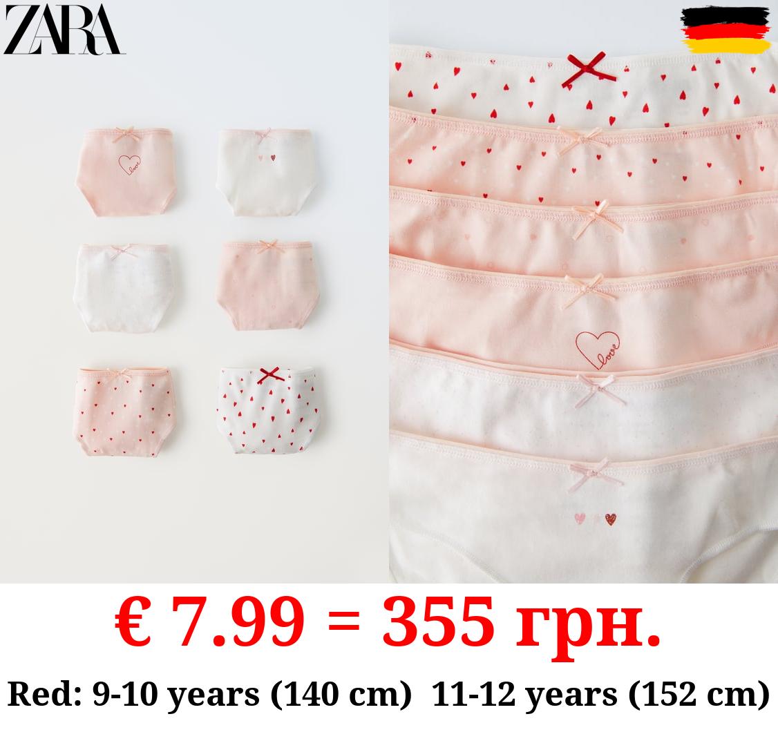 6-14 YEARS/ PACK OF SIX HEART BRIEFS