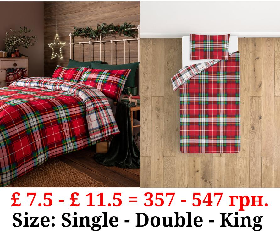 Red Christmas Checked Brushed Cotton Duvet Set