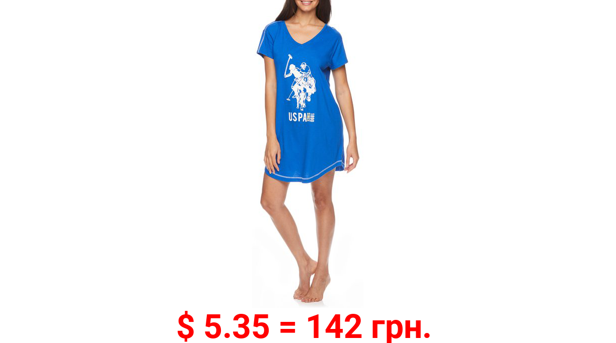 U.S. Polo Assn. Women's Short Sleeve Pajama Night Shirt Dress with V-neck USPA Logo and open back