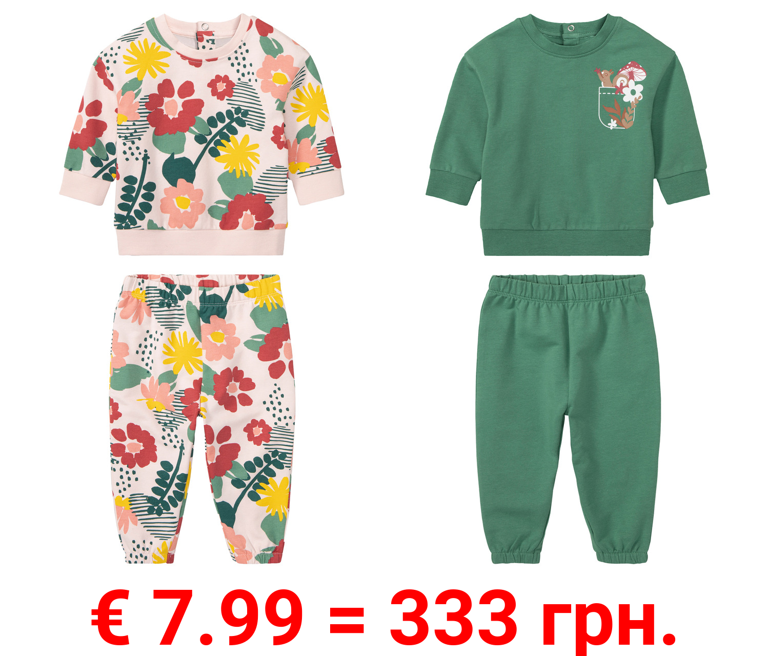 lupilu® Baby Mädchen Freizeitanzug, 2- teilig, mit Bio-Baumwolle