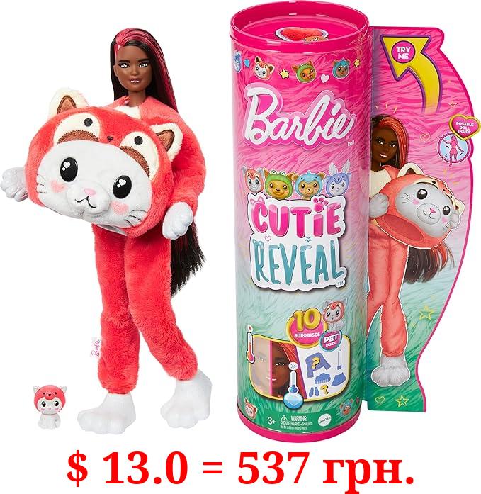 Barbie Cutie Reveal Doll & Accessories with Animal Costume & 10 Surprises Including Color Change, Kitten as Red Panda in Costume-Themed Series