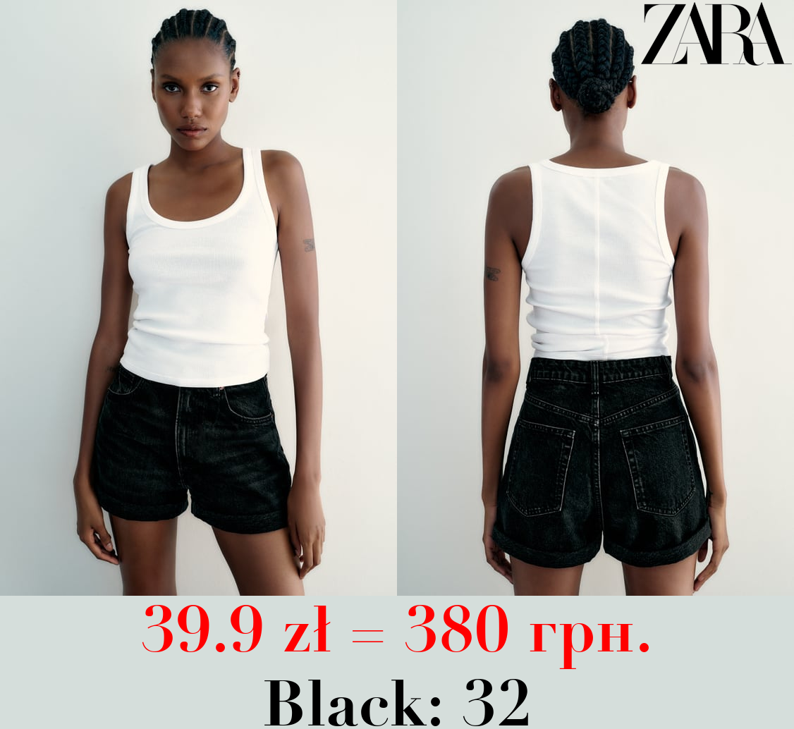 TRF HIGH-RISE MOM FIT DENIM BERMUDA SHORTS