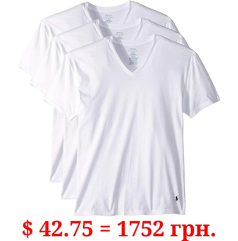 POLO Ralph Lauren Mens Classic Fit W/Wicking 3-Pack V-Necks Undershirt, 3 White/Cruise Navy Pp, Large US