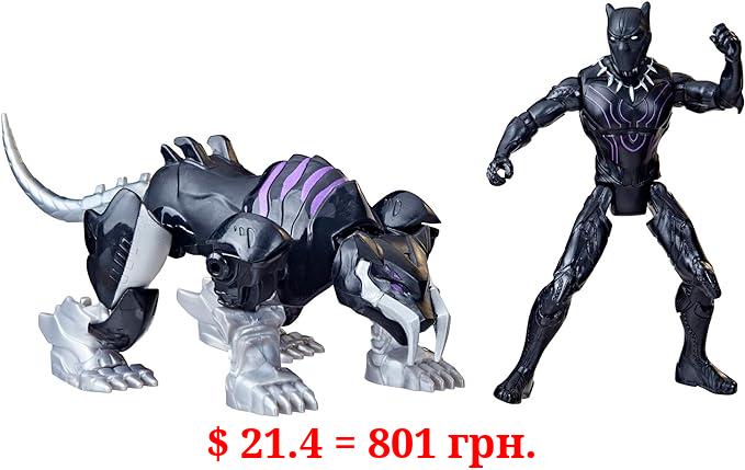 Marvel Mech Strike Mechasaurs, 4-Inch Black Panther with Sabre Claw Action Figures, Super Hero Toys for Kids Ages 4 and Up