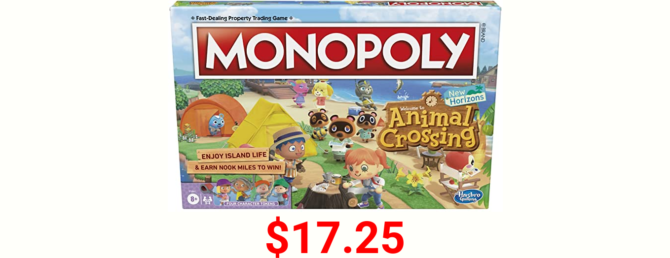 MONOPOLY Animal Crossing New Horizons Edition Board Game for Kids Ages 8 and Up, Fun Game to Play for 2-4 Players