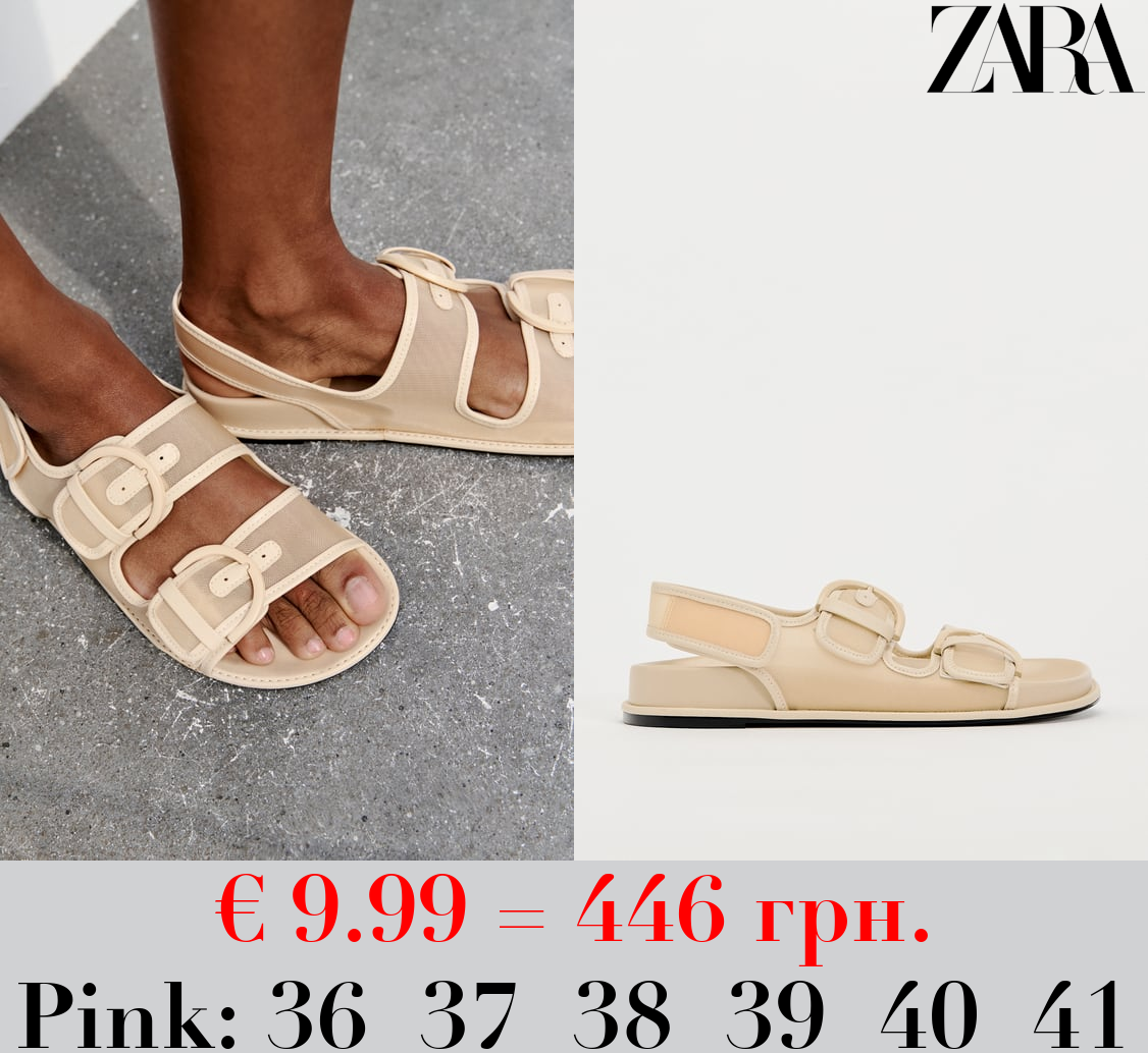 MESH FLAT SLIDER SANDALS WITH BUCKLES