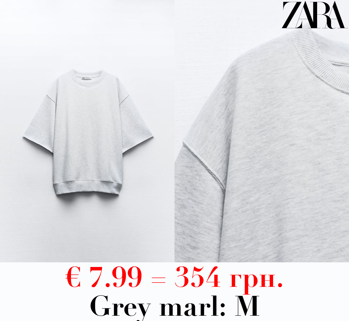 FADED-EFFECT SHORT SLEEVE PLUSH SWEATSHIRT