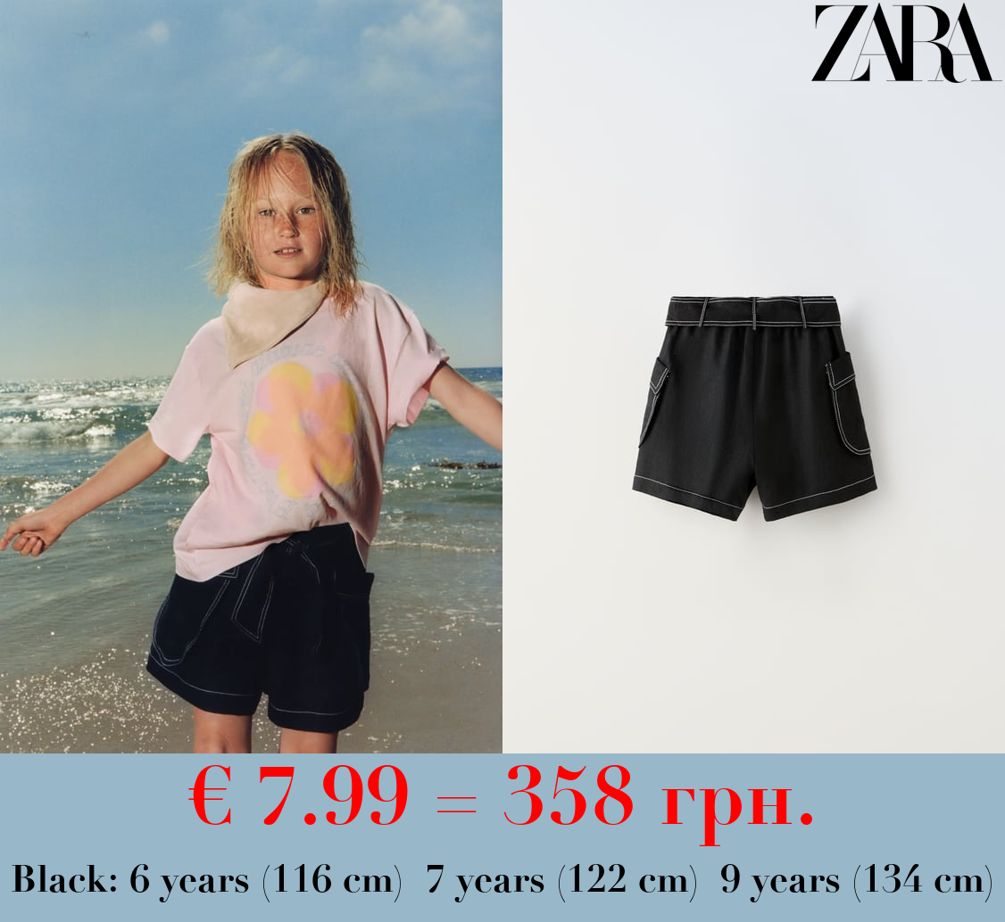 LINEN BERMUDA SHORTS WITH TOPSTITCHING