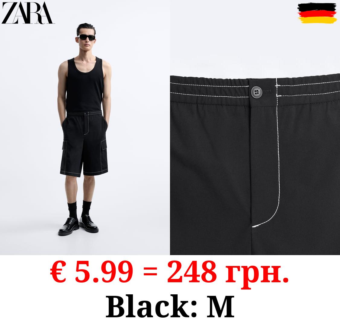 CARGO BERMUDA SHORTS WITH CONTRAST TOPSTITCHING
