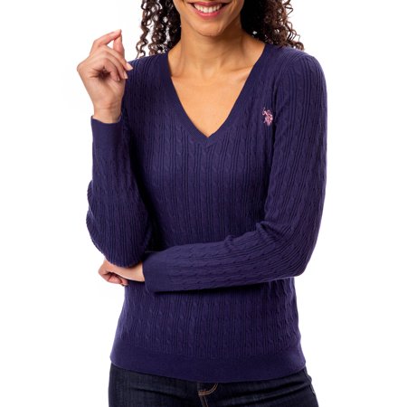 US Polo Assn. Women’s Mini Cable V-Neck Lightweight Sweater