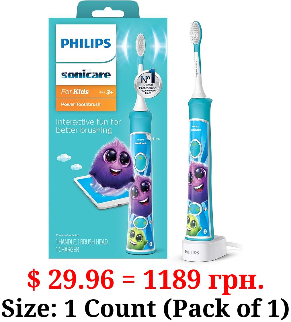 Philips Sonicare for Kids 3+ Bluetooth Connected Rechargeable Electric Power Toothbrush, Interactive for Better Brushing, Turquoise, HX6321/02