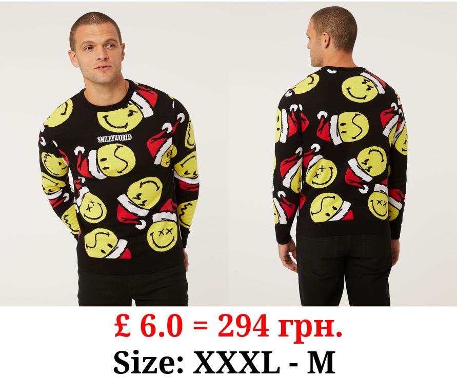 SmileyWorld Black Graphic Christmas Jumper