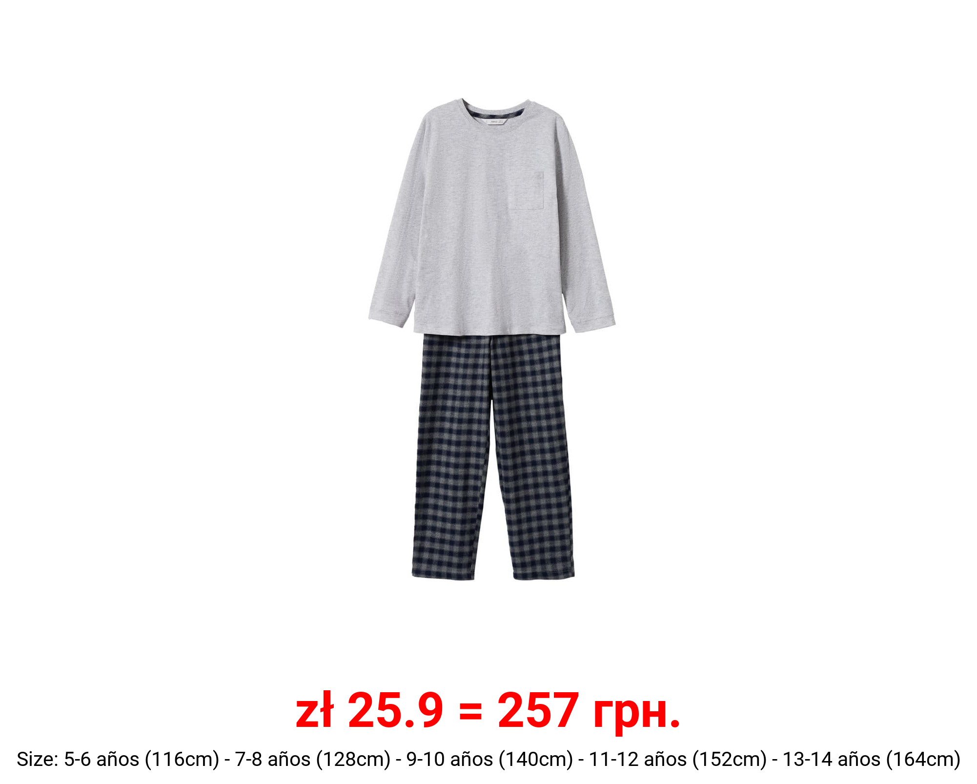 Pijama dos piezas largo cuadros