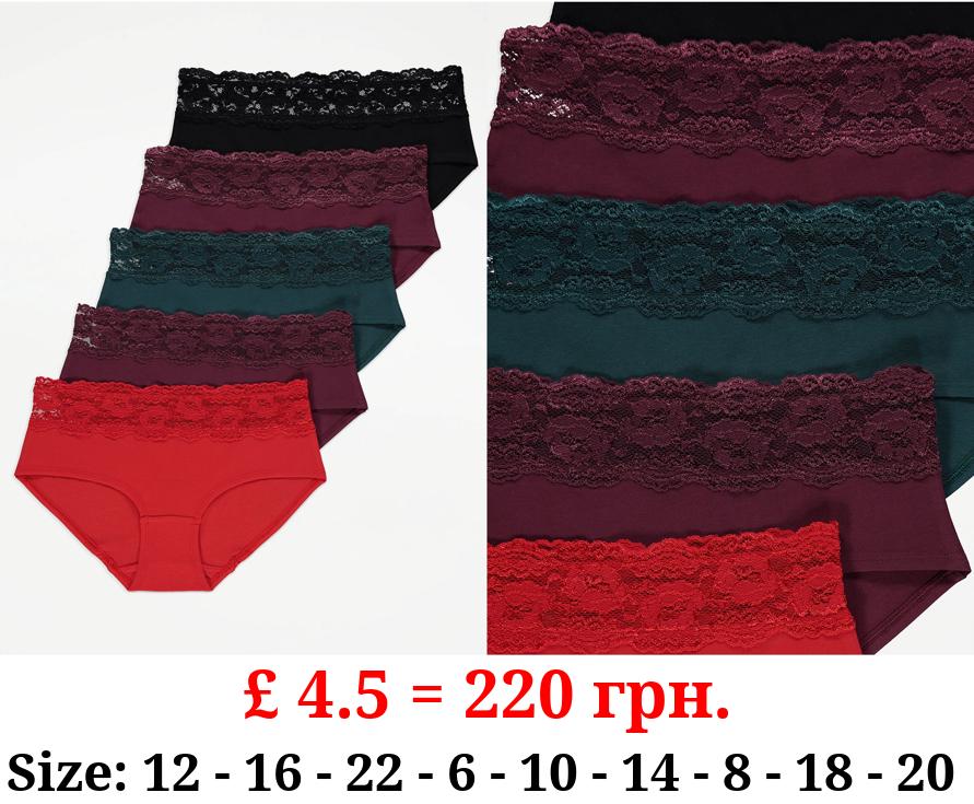 Lace Top Short Knickers 5 Pack