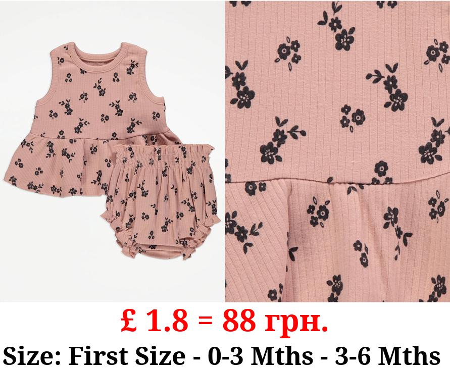 Light Pink Floral Ribbed Top and Bloomers Outfit