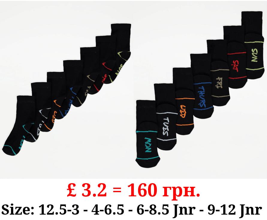 Black Days of the Week Cotton Rich Ankle Socks 7 Pack