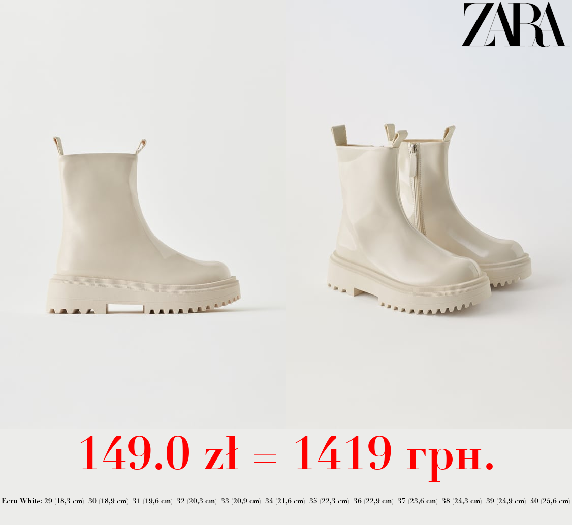 FAUX PATENT FINISH STRETCH ANKLE BOOTS