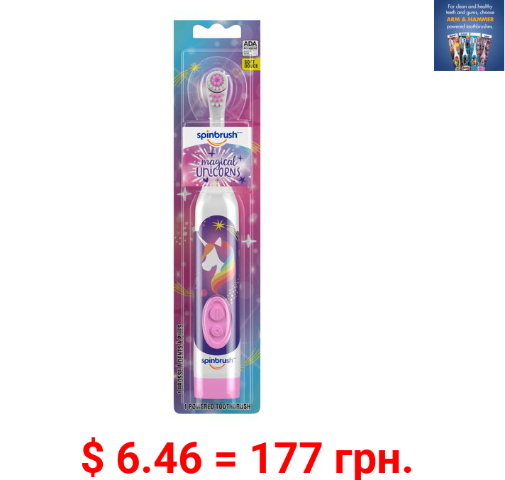 Mermaid & Unicorn Kid’s Spinbrush Electric Battery Toothbrush, Soft, 1 ct, Character May Vary