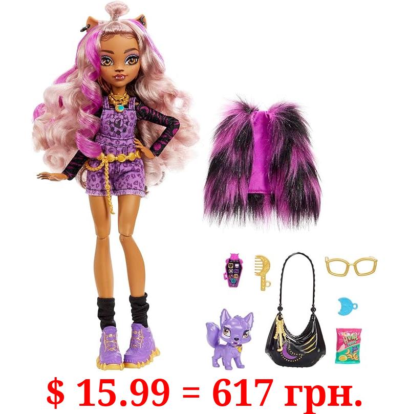Monster High Doll, Clawdeen Wolf with Accessories and Pet Dog, Posable Fashion Doll with Purple Streaked Hair