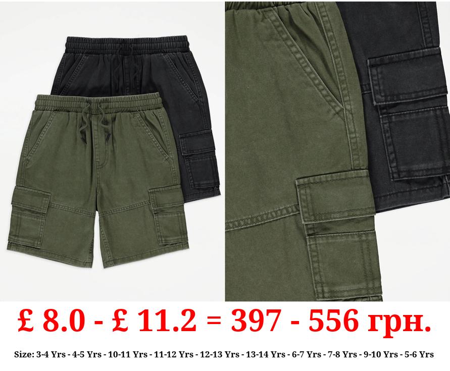 Khaki Denim Pull On Cargo Shorts 2 Pack