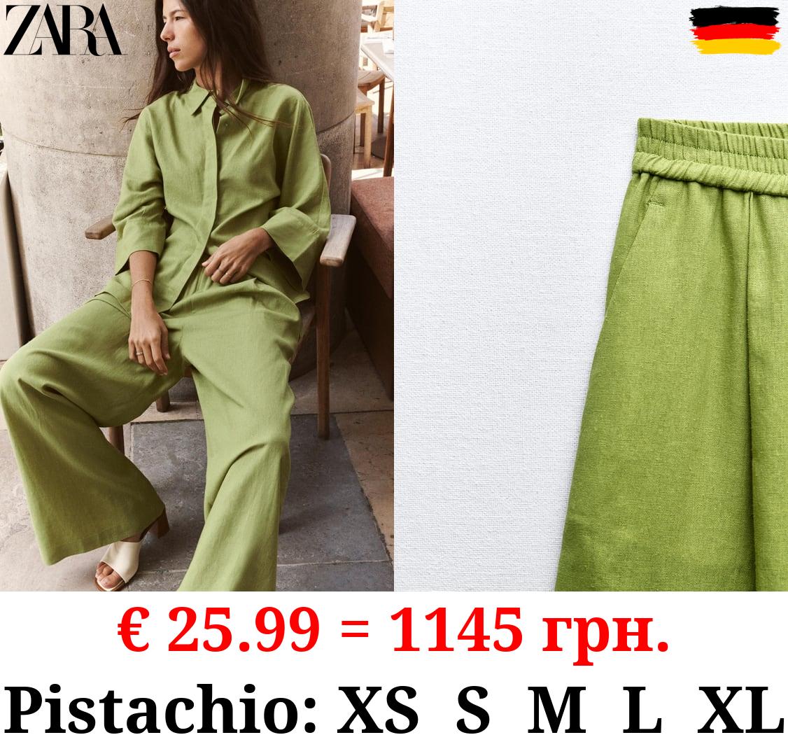 WIDE-LEG LINEN-BLEND TROUSERS