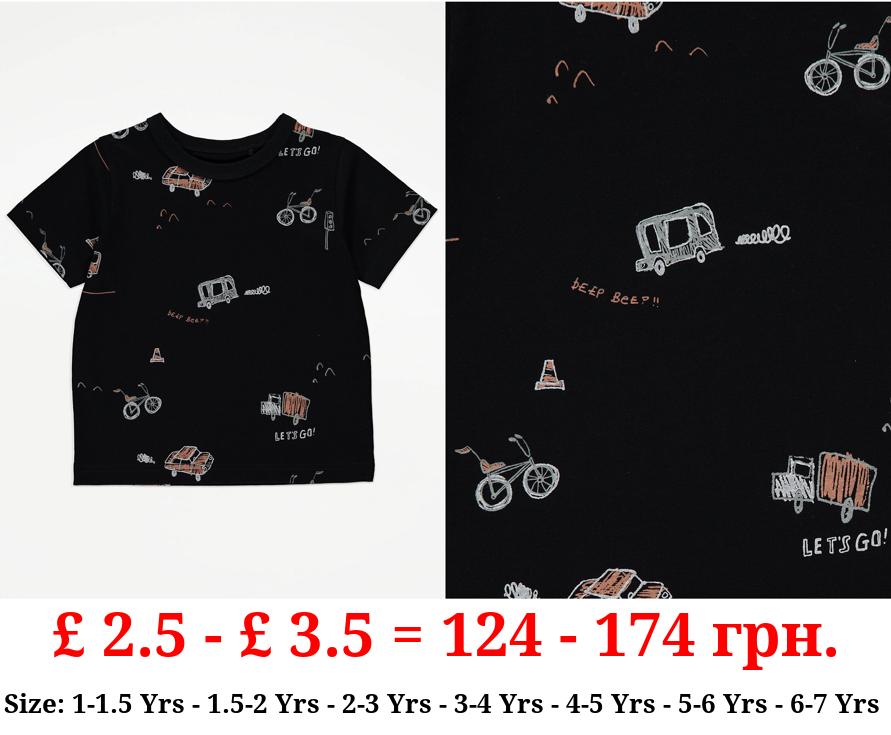 Black Vehicle Sketch T-Shirt