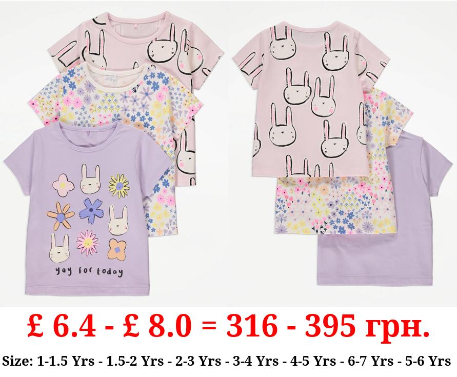 Bunny Print Pastel Floral T-Shirts 3 Pack