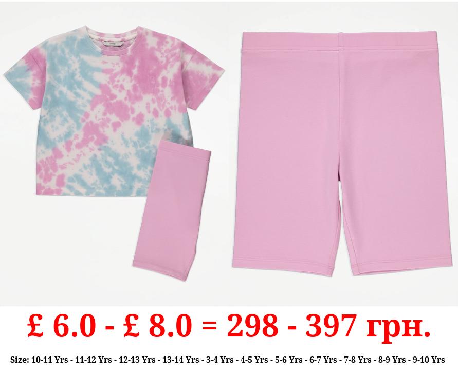 Pink Tie Dye T-Shirt and Cycle Short Outfit
