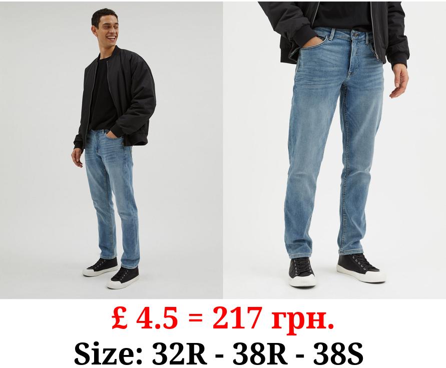 Light Blue Slim Tapered Comfort Fit Jeans With Stretch