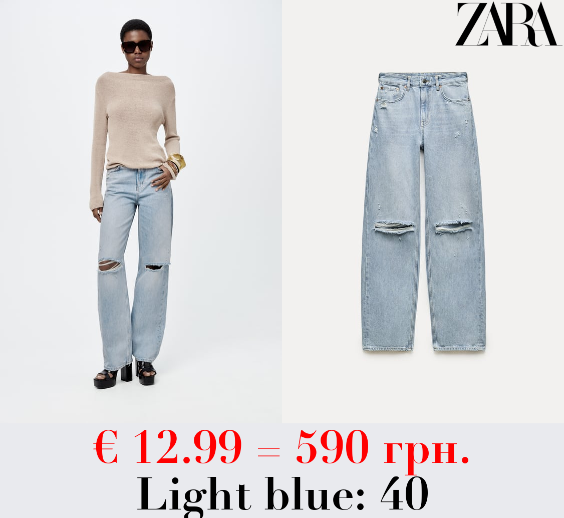 ZW COLLECTION WIDE-LEG HIGH-WAIST RIPPED JEANS
