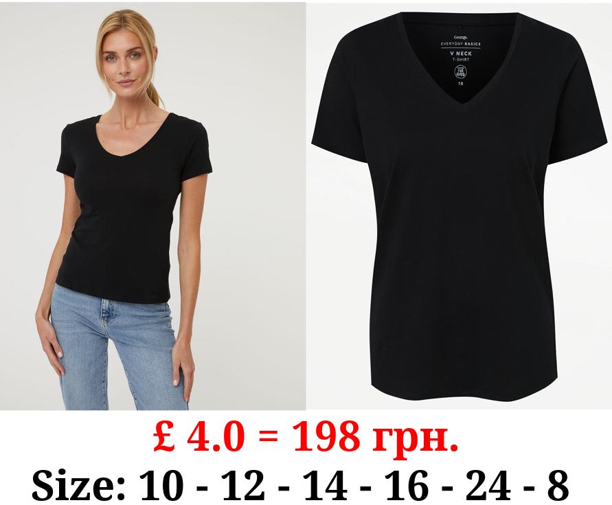 Black Basic V Neck Top