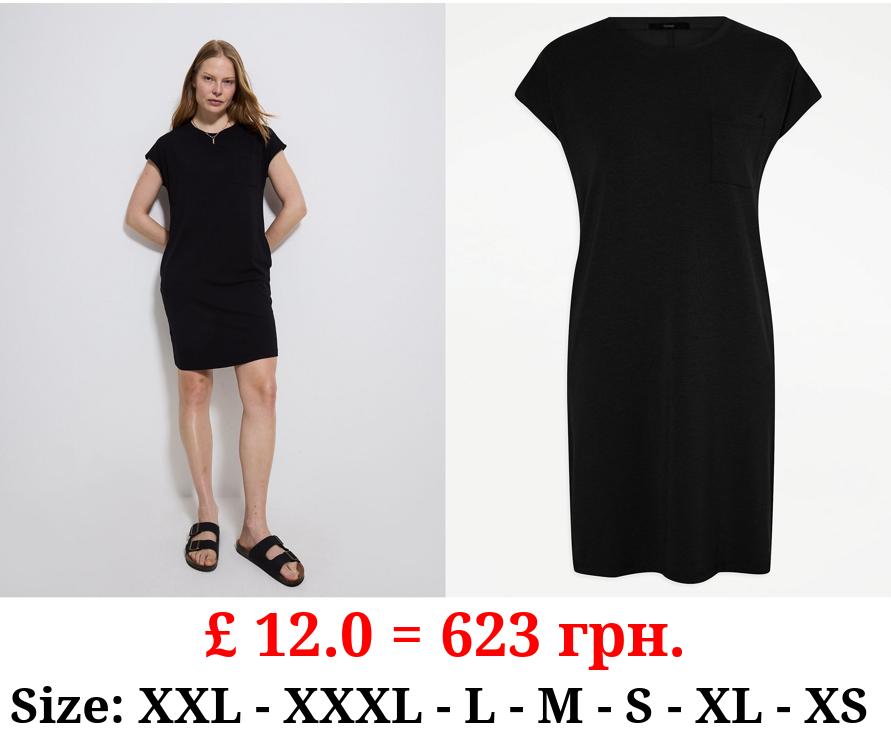 Black Short Sleeve Pocket Mini T-Shirt Dress