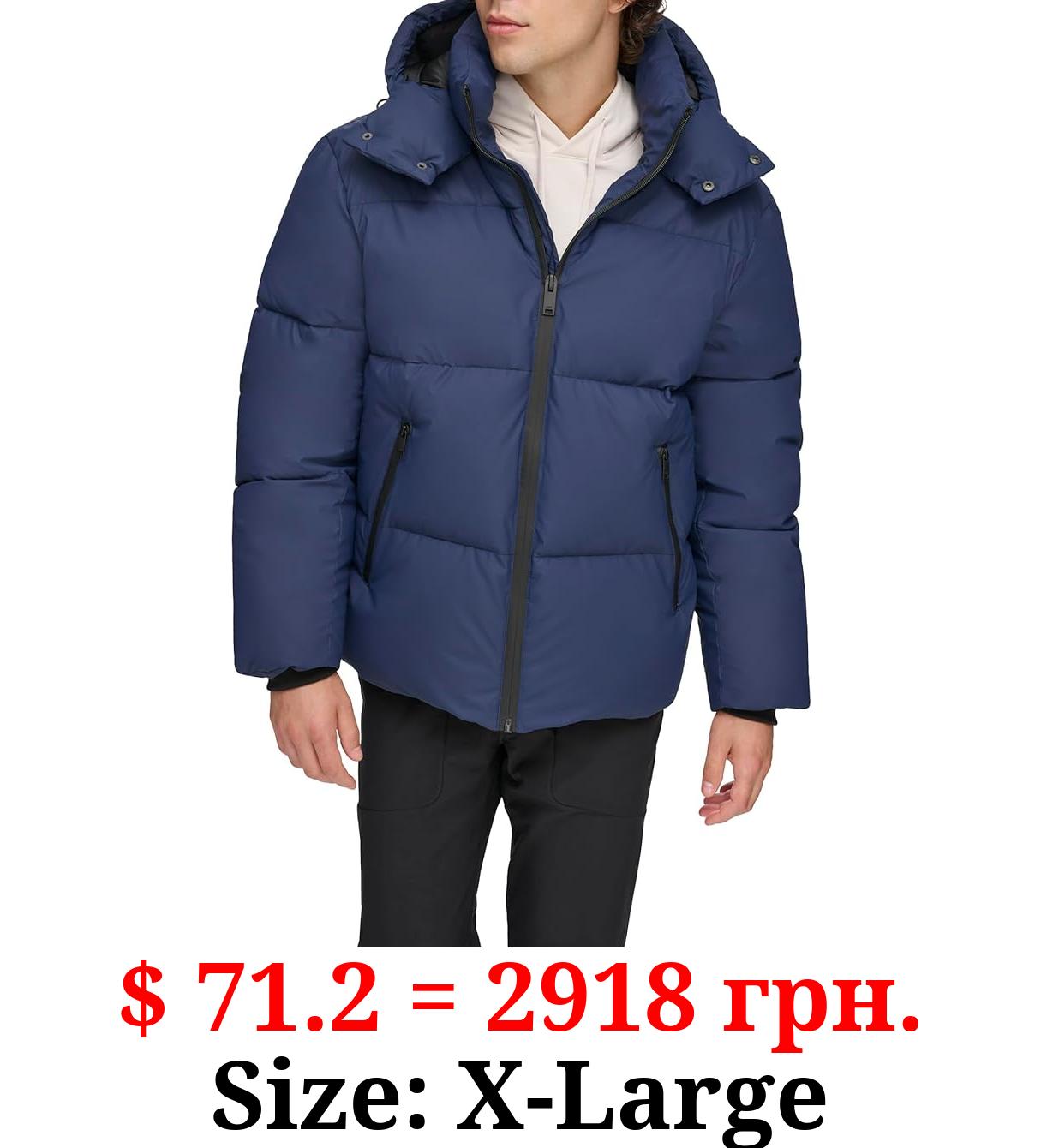 DKNY Men's Quilted Tech Hooded Puffer
