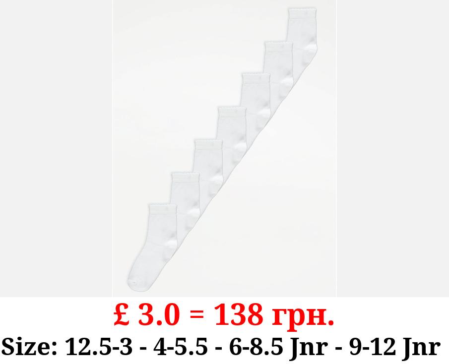 White Picot Trim Ankle Socks 7 Pack