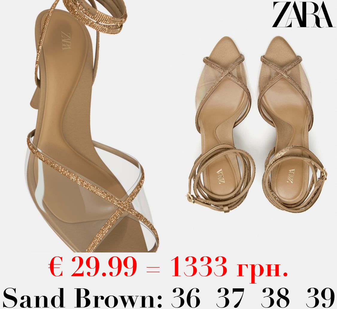 LACE-UP VINYL SANDALS WITH RHINESTONES